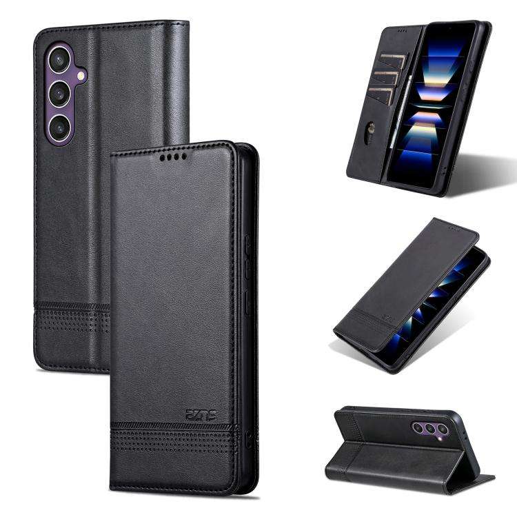 For Samsung Galaxy S25 FE 5G AZNS Magnetic Calf Texture Flip Leather Phone Case(Black)