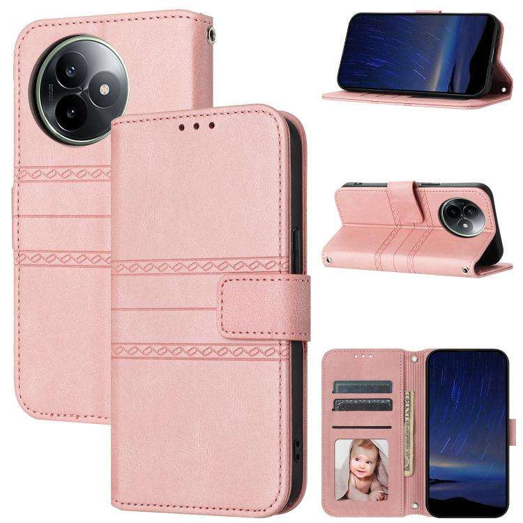 For Redmi K80 Ultra Embossed Stripes Skin Feel Leather Phone Case(Pink)