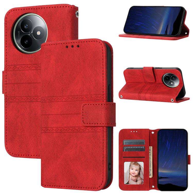 For Redmi K80 Ultra Embossed Stripes Skin Feel Leather Phone Case(Red)