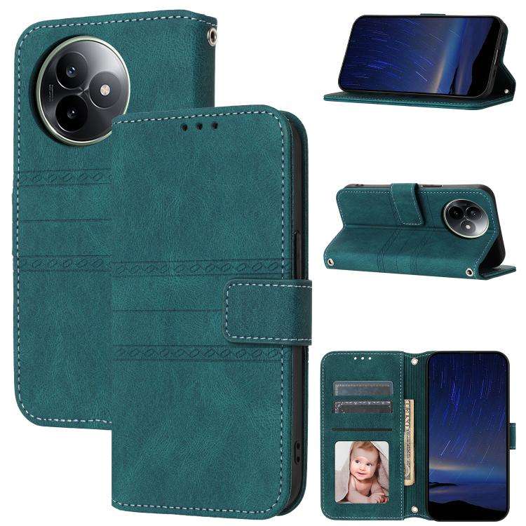 For Redmi K80 Ultra Embossed Stripes Skin Feel Leather Phone Case(Dark Green)