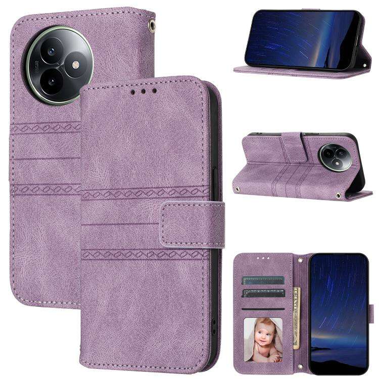 For Redmi K80 Ultra Embossed Stripes Skin Feel Leather Phone Case(Light Purple)