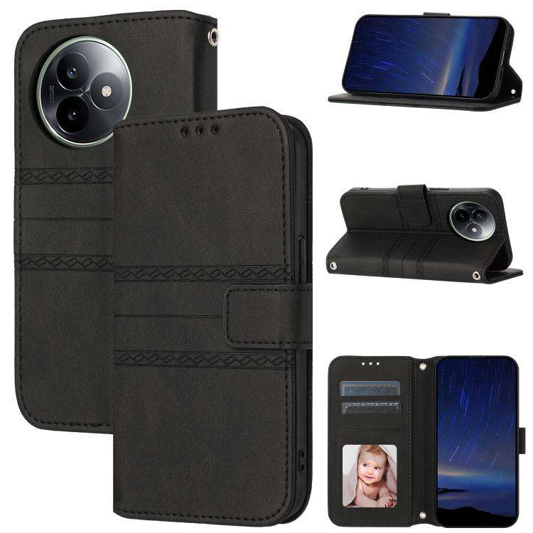 For Redmi K80 Ultra Embossed Stripes Skin Feel Leather Phone Case(Black)