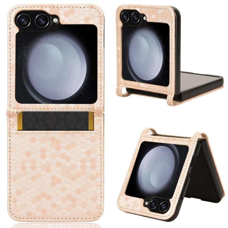 For Samsung Galaxy Z Flip7 FE / Z Flip6 5G Honeycomb Dot Texture Leather Phone Case(Gold)