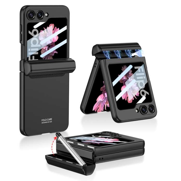 For Samsung Galaxy Z Flip6 / Flip7 FE GKK Integrated Magnetic Full Coverage Flip Phone ... (Black)