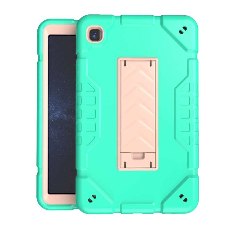 For Samsung Galaxy Tab A7 Lite Armor Holder Silicone Hybrid PC Tablet Case(Mint Green Gold)