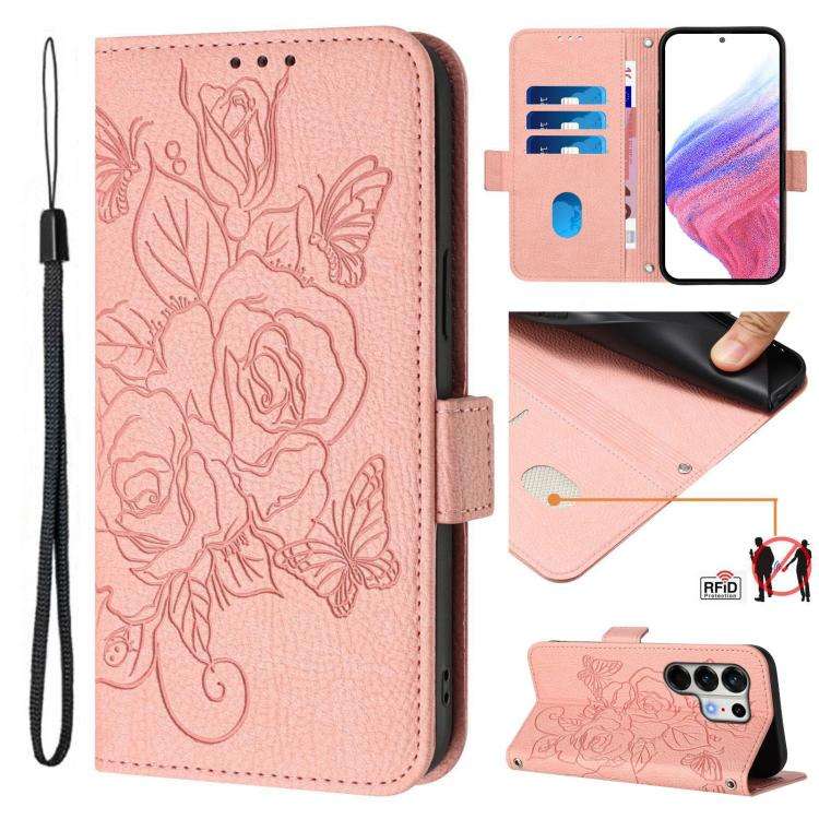 For Tecno Camon 50 Pro 4G Embossed Rose RFID Anti-theft Leather Phone Case(Pink)