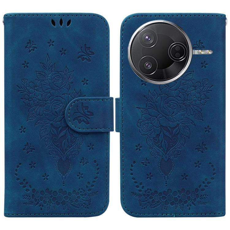 For Redmi K80 / K80 Pro / Xiaomi Poco F7 Pro Butterfly Rose Embossed Leather Phone Case(Blue)