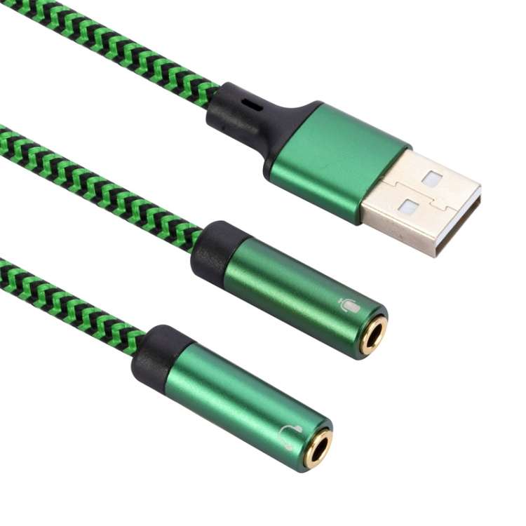 USB-A to Dual 3.5mm Separate Style Audio Adapter Cable, Length:2m(Green)