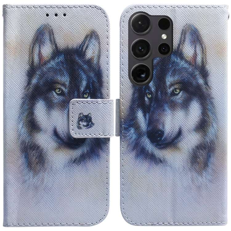 For Samsung Galaxy S25 Ultra 5G Coloured Drawing Flip Leather Phone Case(White Wolf)