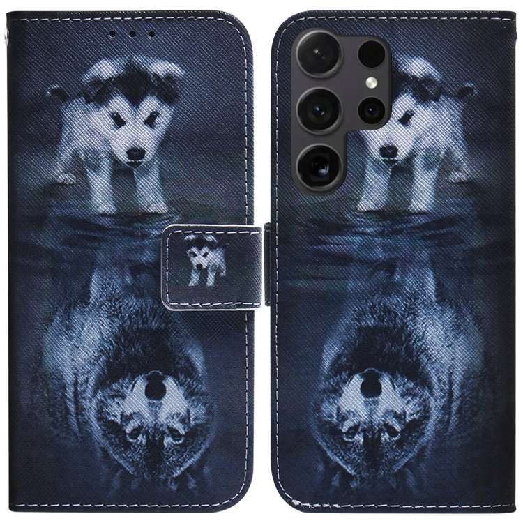 For Samsung Galaxy S25 Ultra 5G Coloured Drawing Flip Leather Phone Case(Wolf and Dog)