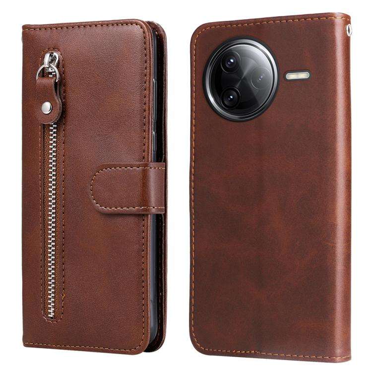 For Redmi K80 Pro Fashion Calf Texture Zipper Leather Phone Case(Brown)