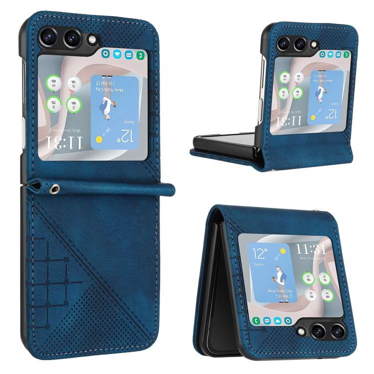 For Samsung Galaxy Z Flip6 / Flip7 FE YX0080 Grid Butterfly Embossed Pattern Flip ... (Dark Blue)