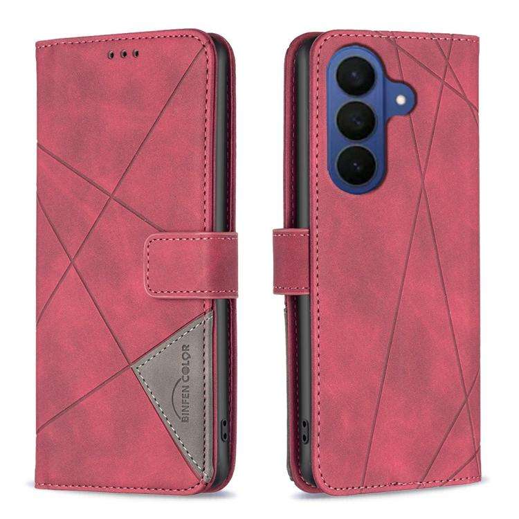 For Samsung Galaxy A37 5G Magnetic Buckle Rhombus Texture Leather Phone Case(Red)