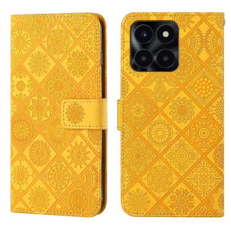 For Honor X6c 4G Ethnic Style Embossed Pattern Leather Phone Case(Yellow)