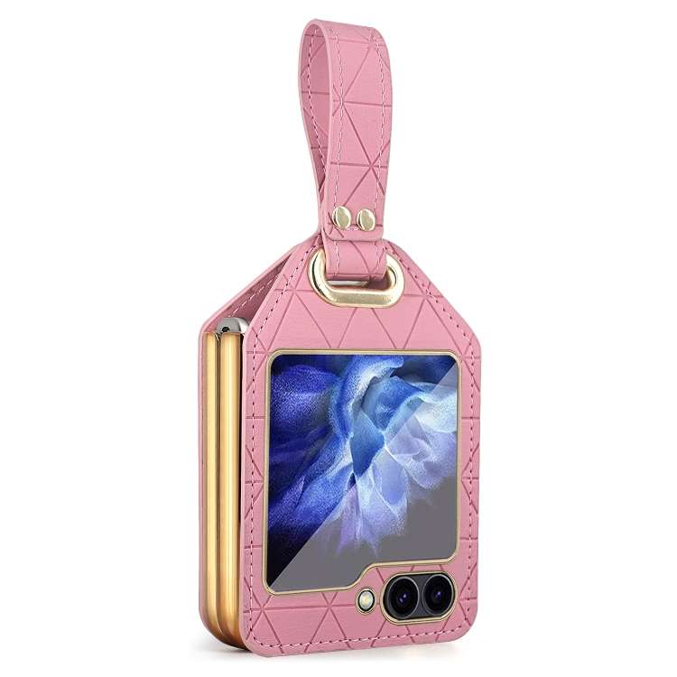 For Samsung Galaxy Z Flip6 / Flip7 FE Electroplating PC Hybrid PU Leather Phone Case wi ... (Pink)