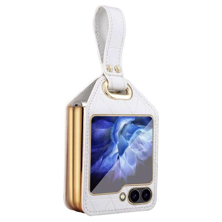 For Samsung Galaxy Z Flip6 / Flip7 FE Electroplating PC Hybrid PU Leather Phone Case w ... (White)
