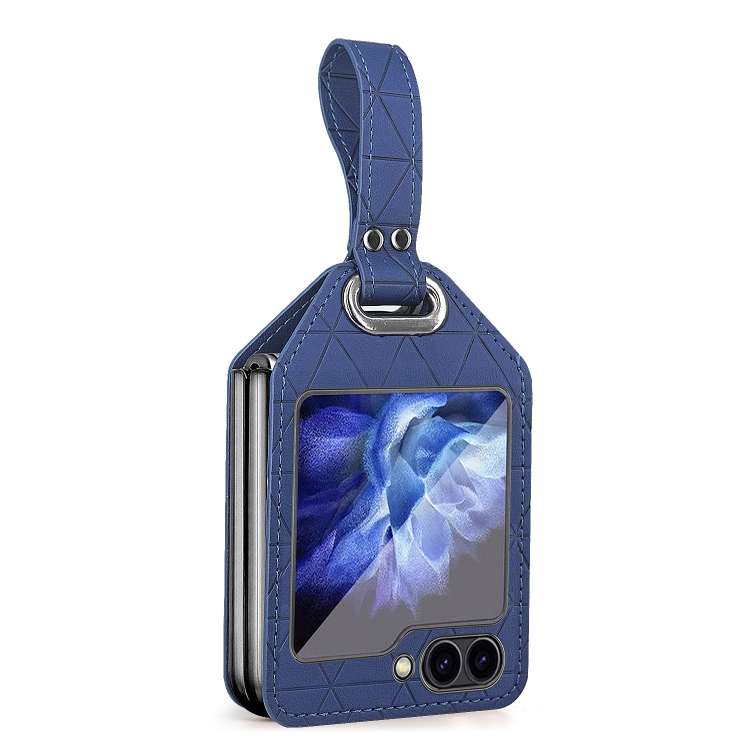 For Samsung Galaxy Z Flip6 / Flip7 FE Electroplating PC Hybrid PU Leather Phone Case wi ... (Blue)