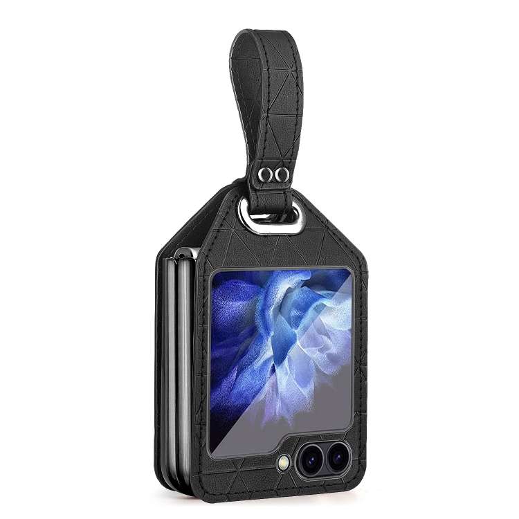 For Samsung Galaxy Z Flip6 / Flip7 FE Electroplating PC Hybrid PU Leather Phone Case w ... (Black)