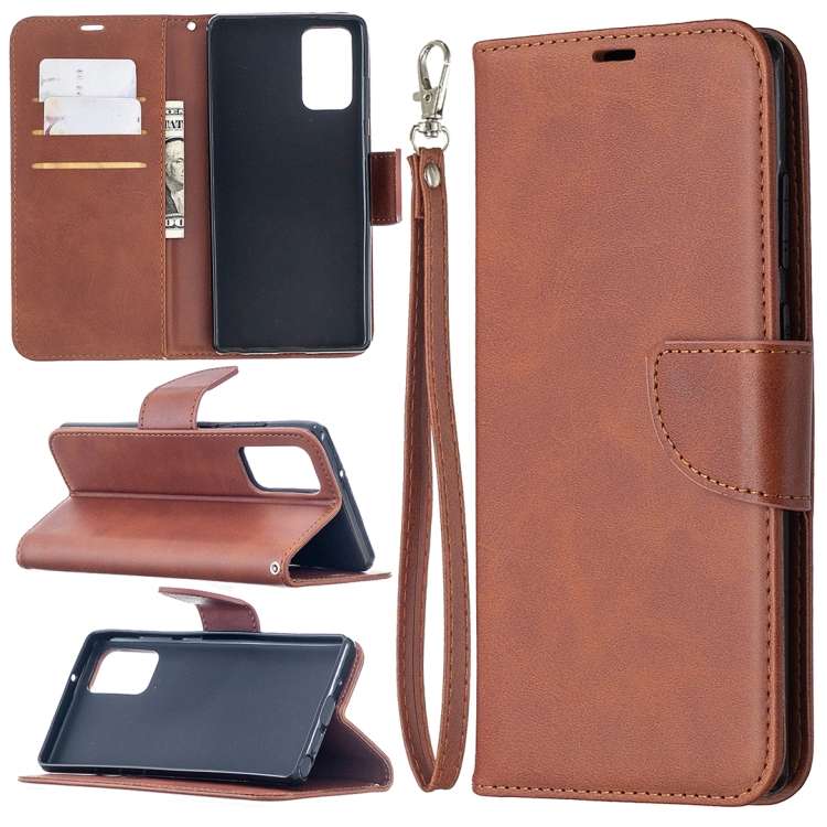 For Samsung Galaxy Note 20 Retro Lambskin Texture Pure Color Horizontal Flip PU Leathe ... (Brown)