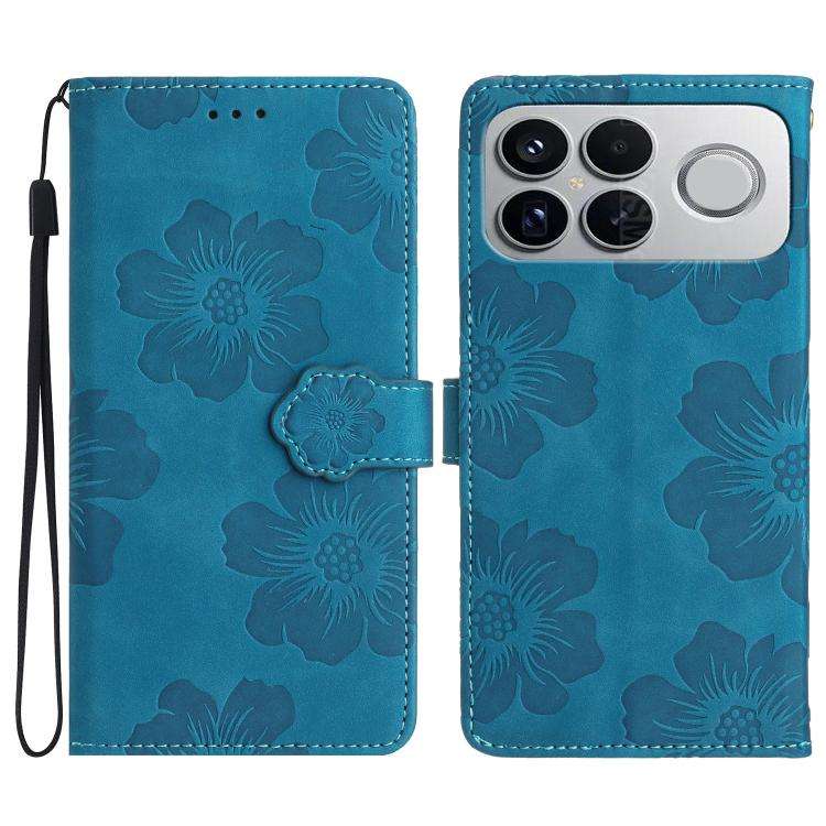 For Redmi K90/Poco F8 Pro Flower Embossing Pattern Leather Phone Case(Blue)