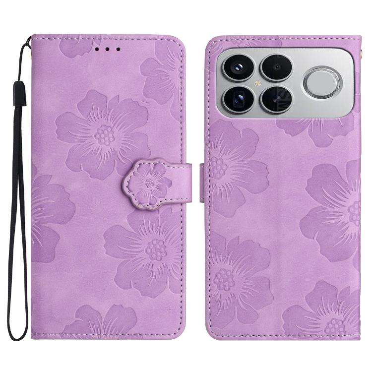 For Redmi K90/Poco F8 Pro Flower Embossing Pattern Leather Phone Case(Purple)