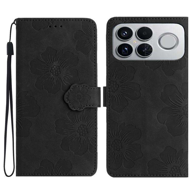 For Redmi K90/Poco F8 Pro Flower Embossing Pattern Leather Phone Case(Black)