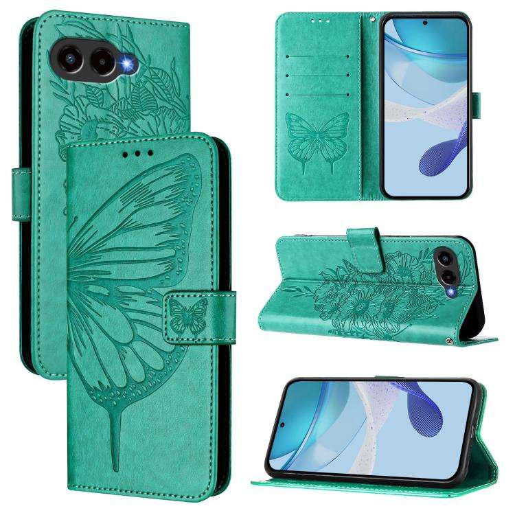 For T-Mobile REVVL 8 / T Phone 3 5G Embossed Butterfly Leather Phone Case(Green)