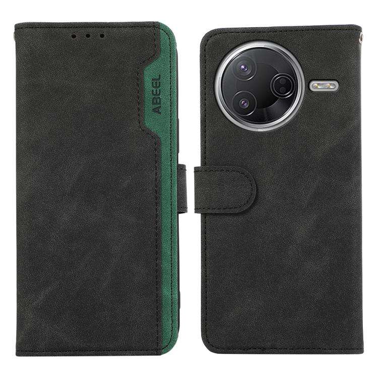 For Redmi K80 / K80 Pro ABEEL Color Block Magnetic RFID Leather Phone Case(Black-Green)