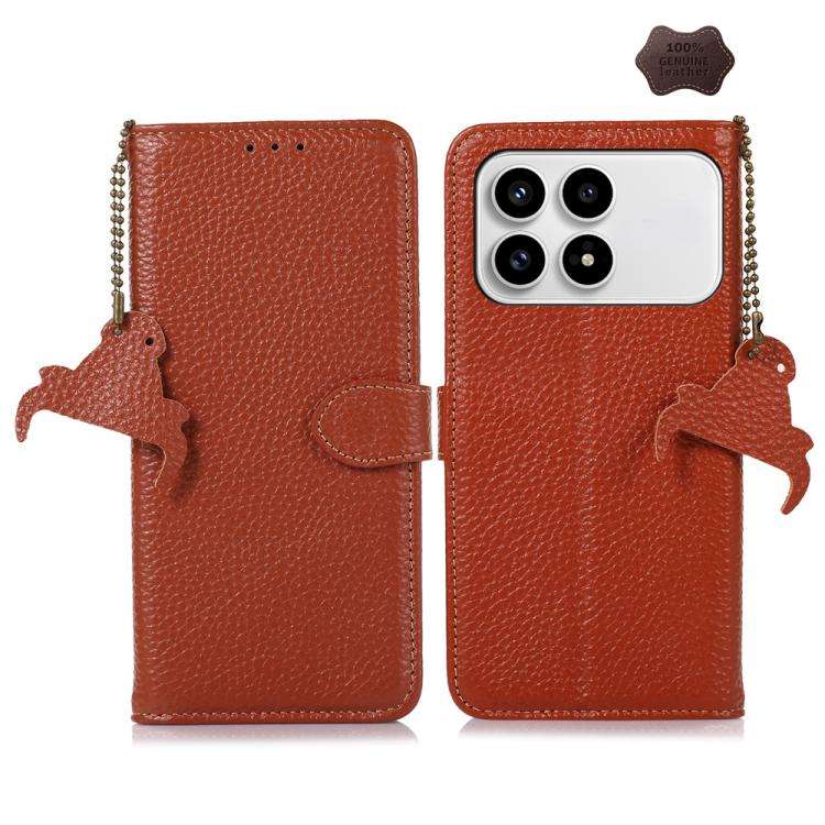 For Redmi K90/Poco F8 Pro Genuine Leather Litchi Texture RFID Leather Phone Case(Coffee)