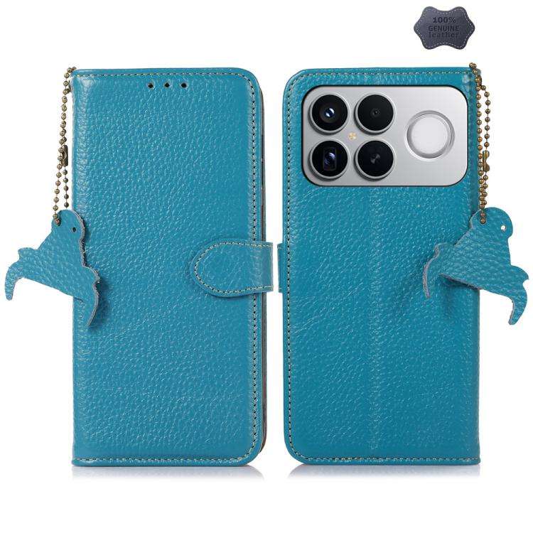 For Redmi K90 Pro Max/Poco F8 Ultra Genuine Leather Litchi Texture RFID Leather Phone Case(Blue)