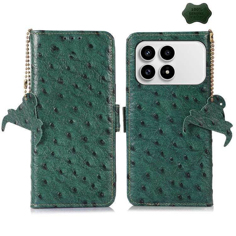 For Redmi K90/Poco F8 Pro Ostrich Pattern Genuine Leather RFID Phone Case(Green)
