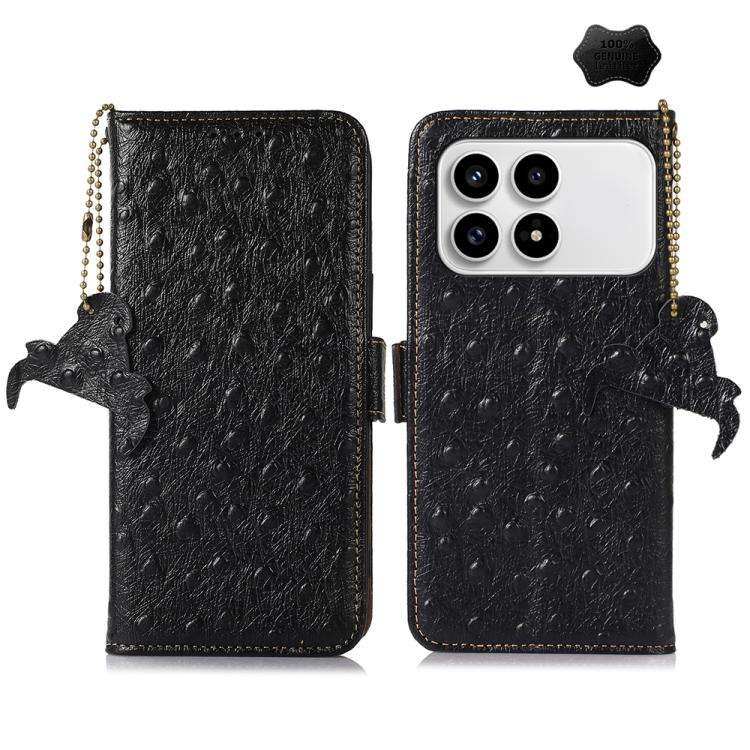 For Redmi K90/Poco F8 Pro Ostrich Pattern Genuine Leather RFID Phone Case(Black)