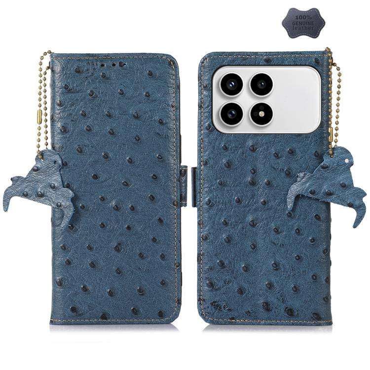 For Redmi K90/Poco F8 Pro Ostrich Pattern Genuine Leather RFID Phone Case(Blue)