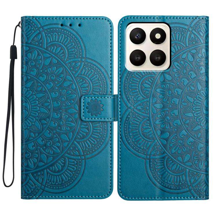 For Honor X7d 5G Flower Embossed Leather Phone Case(Blue)