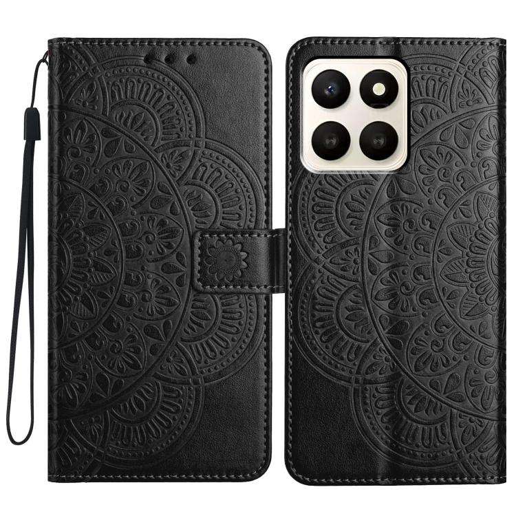 For Honor X7d 5G Flower Embossed Leather Phone Case(Black)