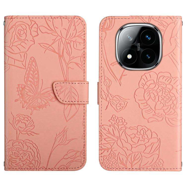 For Redmi Note 14 Pro 4G Skin Feel Butterfly Embossed Flip Leather Phone Case(Pink)