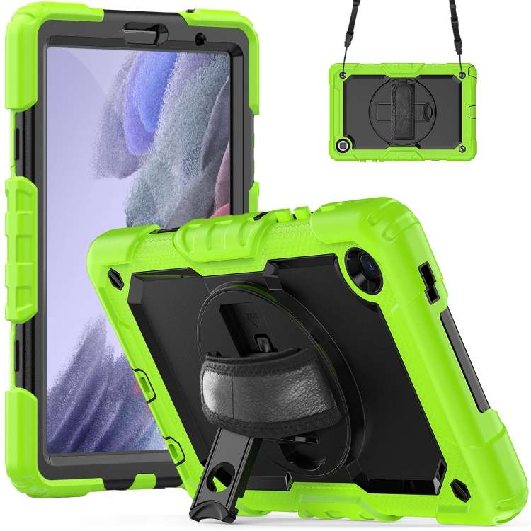 For Samsung Galaxy Tab A7 Lite T220 Silicone Hybrid PC Tablet Case with ... (Black + Yellow Green)