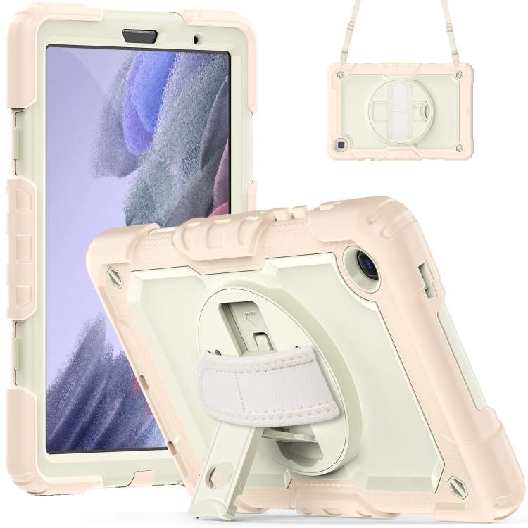 For Samsung Galaxy Tab A7 Lite T220 Silicone Hybrid PC Tablet Case with Sh ... (Beige + Rose Gold)