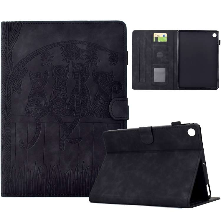 For Samsung Galaxy Tab A11 / A9 Cats Embossed Leather Tablet Case(Black)