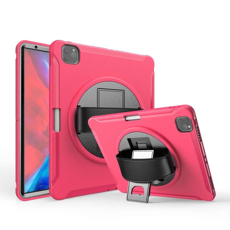 For iPad Pro 12.9 inch (2020) 360 Degree Rotation PC+TPU Protective Cover with Hold ... (Rose Red)