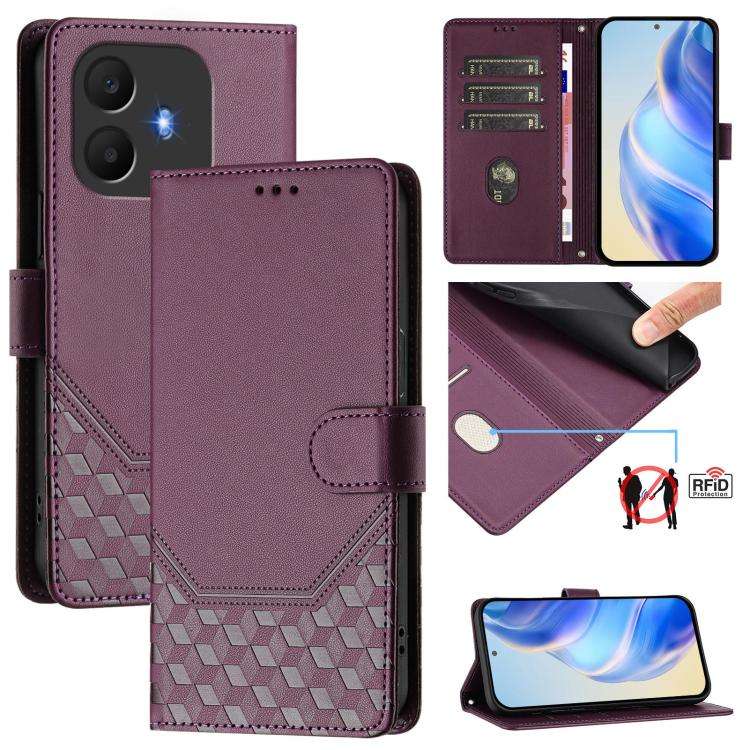 For TCL K70 Power 4G / K70 4G Honeycomb Embossing RFID Leather Phone Case(Violet)