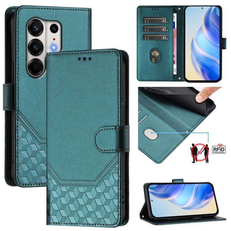 For Tecno Camon 50 Pro 4G Honeycomb Embossing RFID Leather Phone Case(Peacock Green)