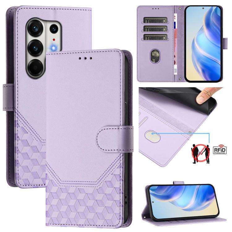 For Tecno Camon 50 Pro 4G Honeycomb Embossing RFID Leather Phone Case(Light Purple)