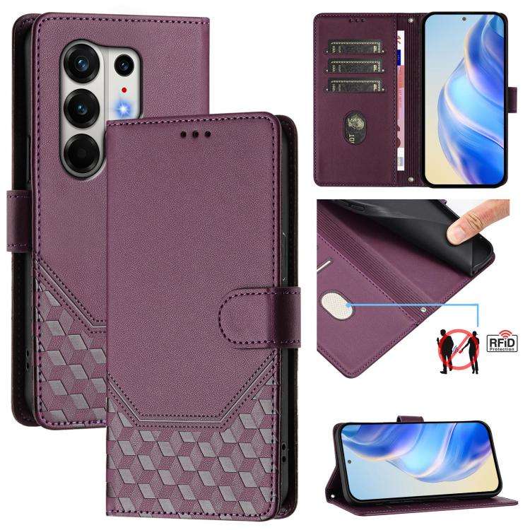 For Tecno Camon 50 Pro 4G Honeycomb Embossing RFID Leather Phone Case(Violet)