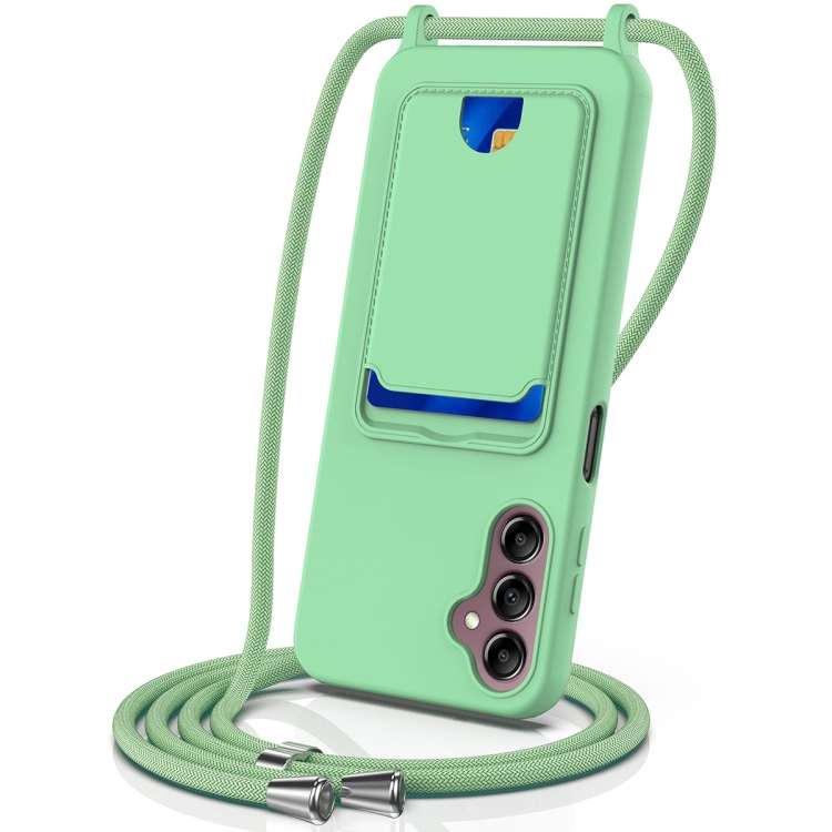 For Samsung Galaxy S24 FE 5G Integrated Card Bag Solid Color Liquid Silicone Phone Cas ... (Green)