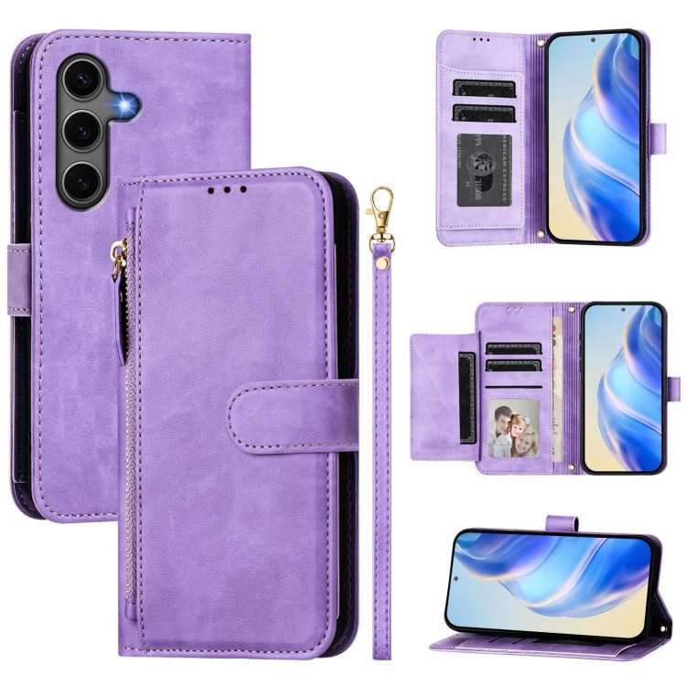 For Samsung Galaxy S25+ 5G Multi-Card Slots Zipper Wallet Leather Phone Case(Purple)