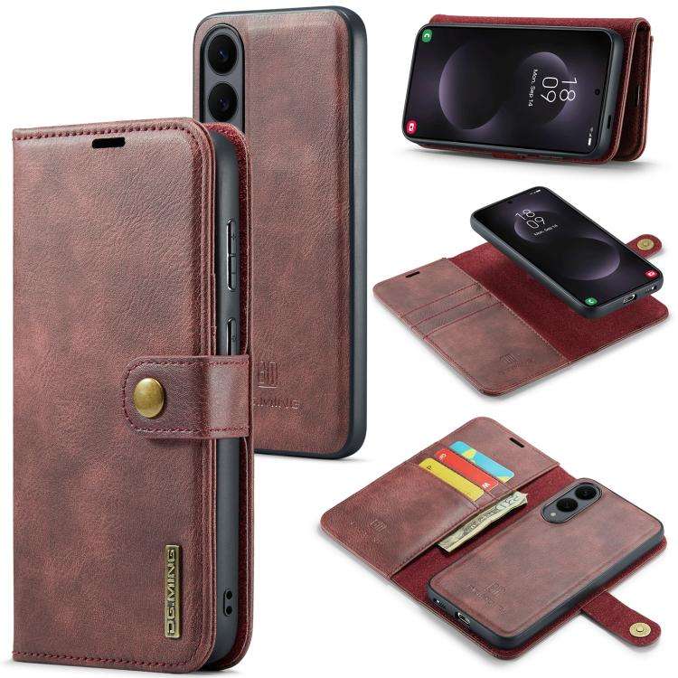 For Samsung Galaxy S25 Edge 5G DG.MING Crazy Horse Texture Detachable Magnetic Leather Case(Red)