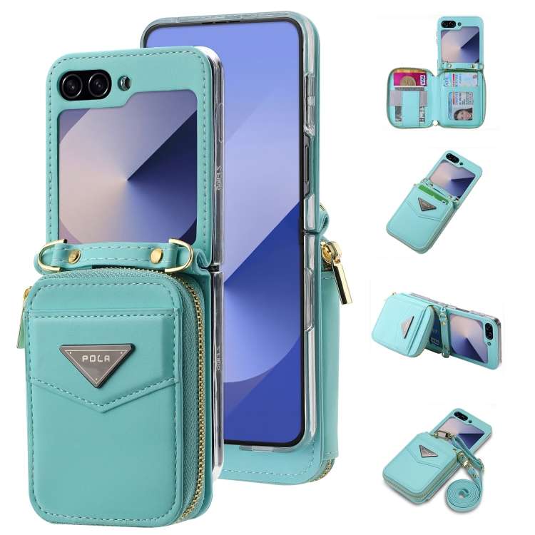 For Samsung Galaxy Z Flip6 POLA Multi-Card Slots Zipper Wallet Phone Case(Blue)