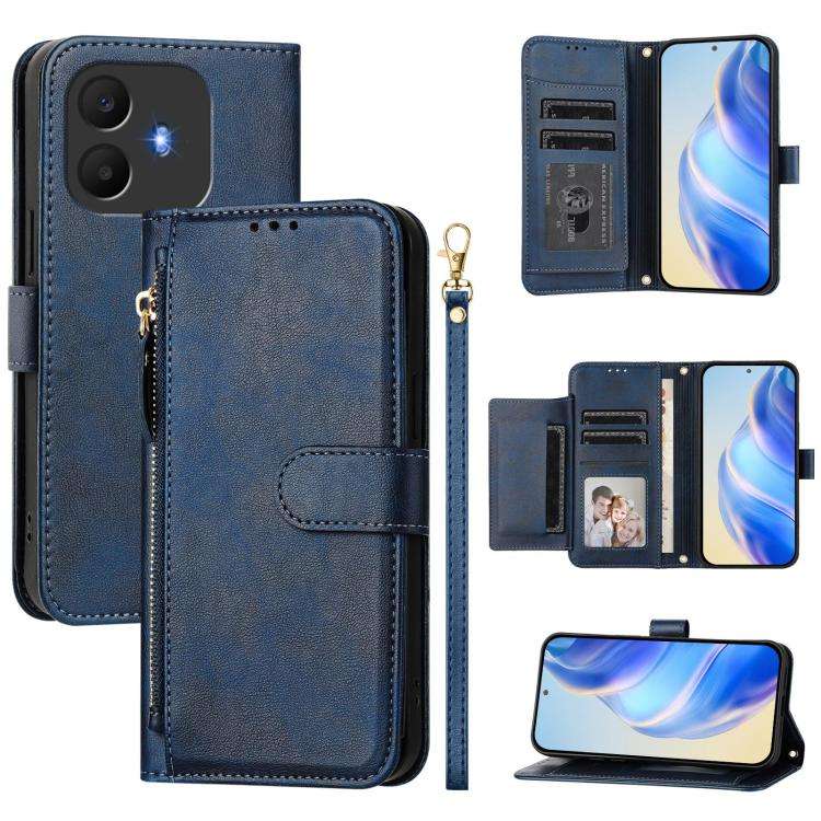 For TCL K70 4G / K70 Power 4G Multi-Card Slots Zipper Wallet Leather Phone Case(Blue)