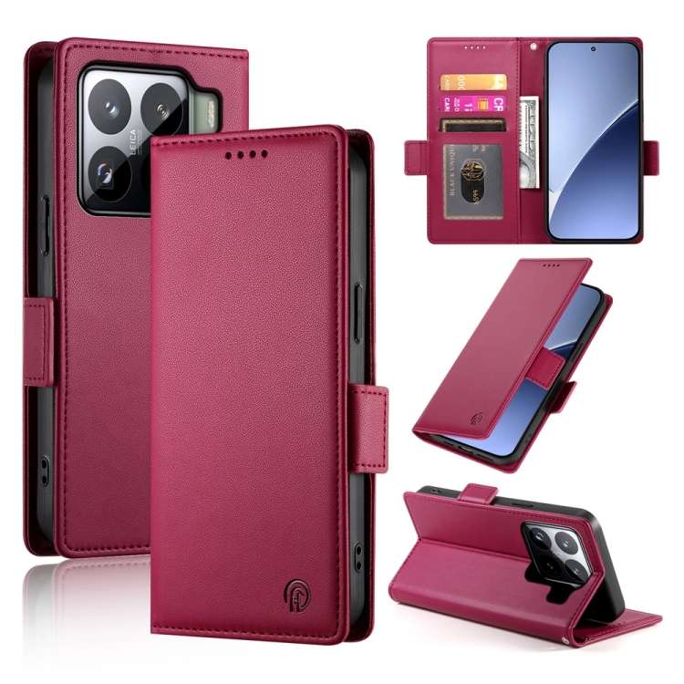 For Xiaomi 15 Side Buckle Magnetic Frosted Leather Phone Case(Wine Red)